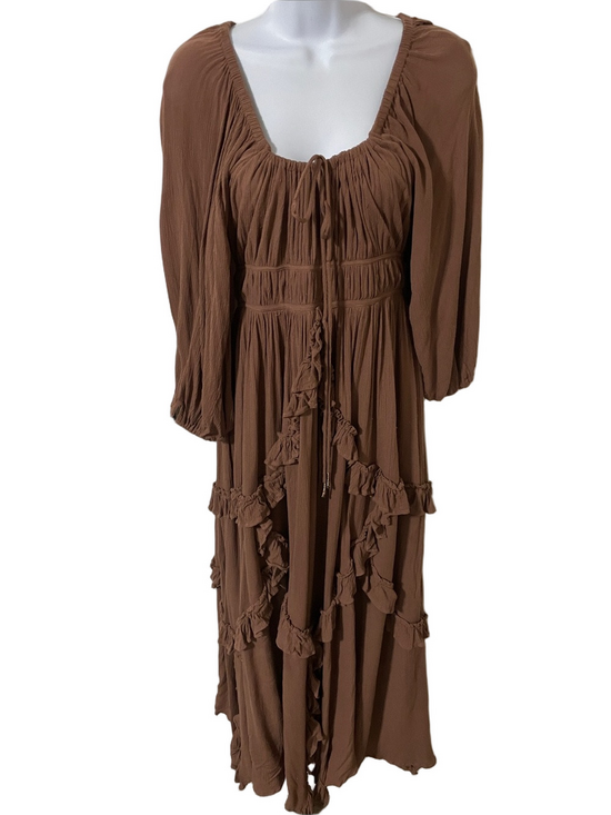 Free People Dresses & Skirts - Free People Boho Ruffle Maxi Dress in Brown Size Small